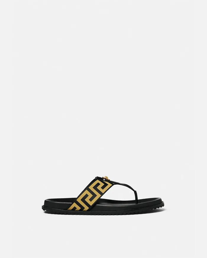 Sandals and Slides Men Versace Medusa Greca Sandals Blackgold