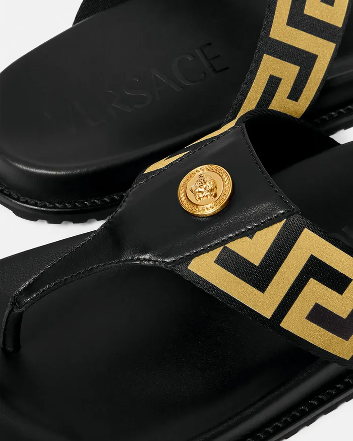 Sandals and Slides Men Versace Medusa Greca Sandals Blackgold