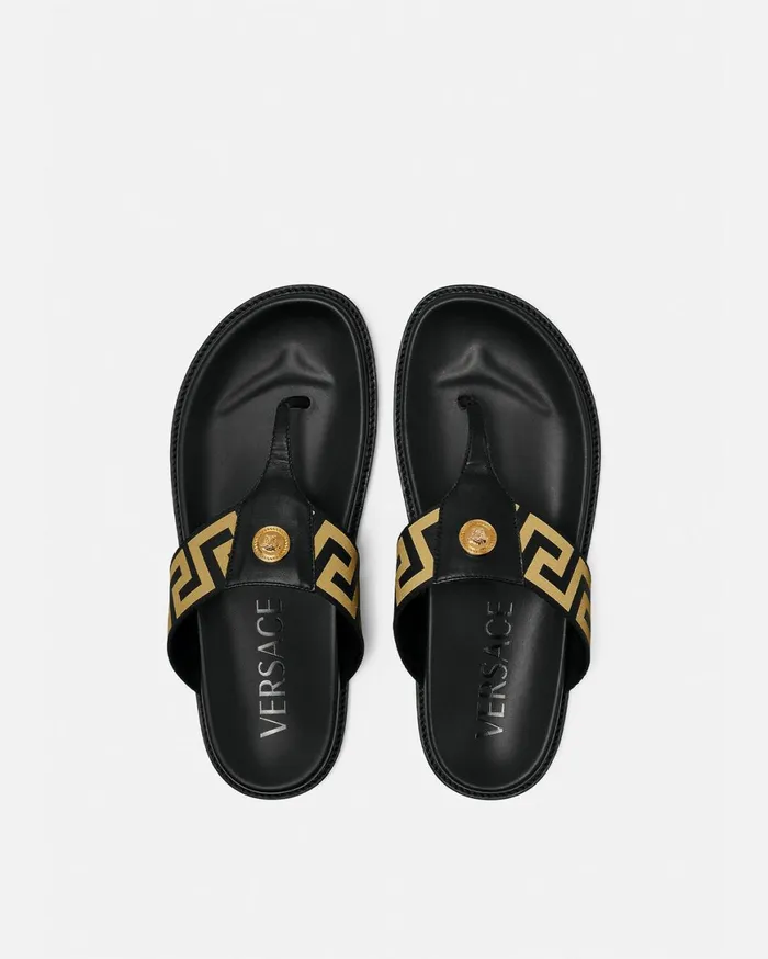 Sandals and Slides Men Versace Medusa Greca Sandals Blackgold