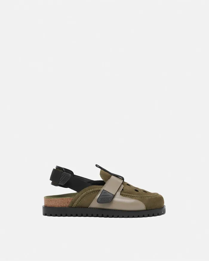 Sandals and Slides Men Versace Suede Mules Greenblack