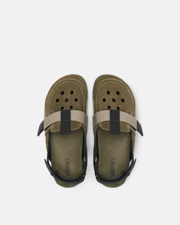 Sandals and Slides Men Versace Suede Mules Greenblack