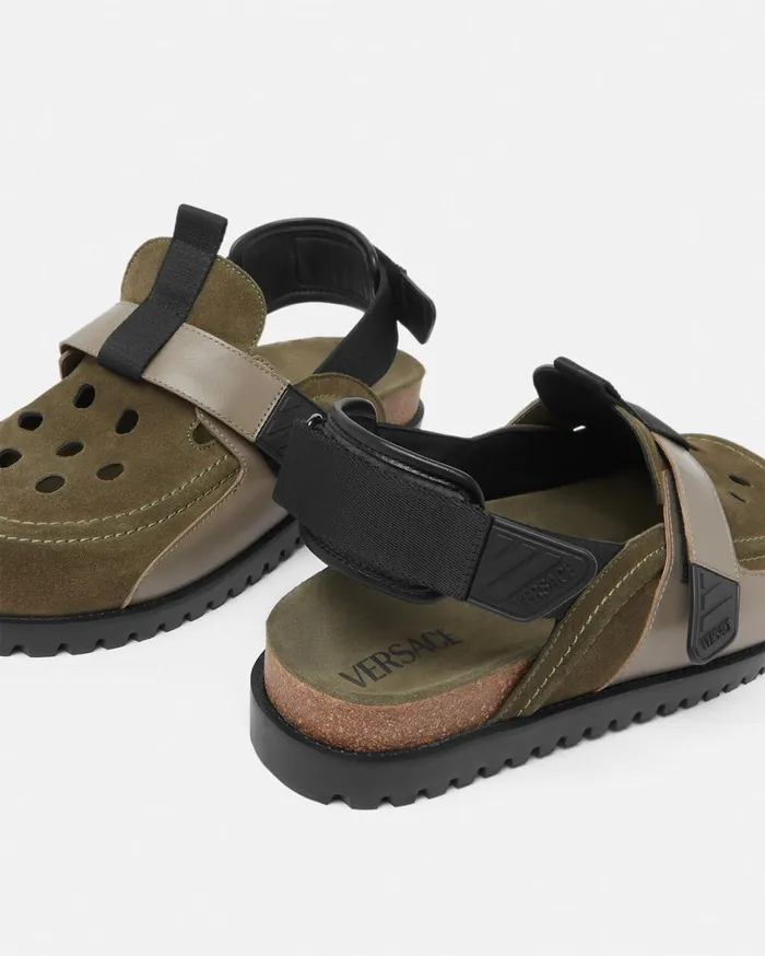 Sandals and Slides Men Versace Suede Mules Greenblack