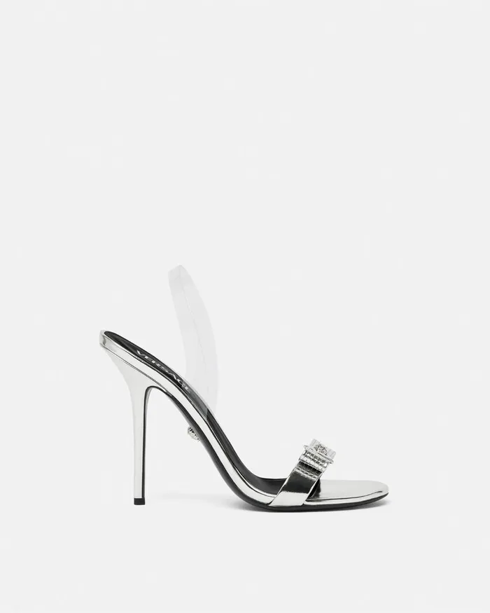 Sandals Women Versace Gianni Ribbon Metallic Sandals 43034 110 Mm Silver