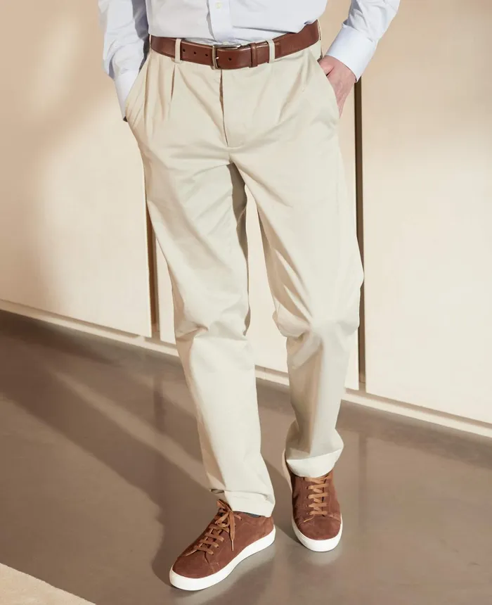 Savile Row Company Beige Stretch Cotton Classic Fit Pleated Chinos Beige Men Chinos And Shorts Savile Row Company Beige Stretch Cotton Classic Fit Pleated Chinos Beige Men Chinos And Shorts