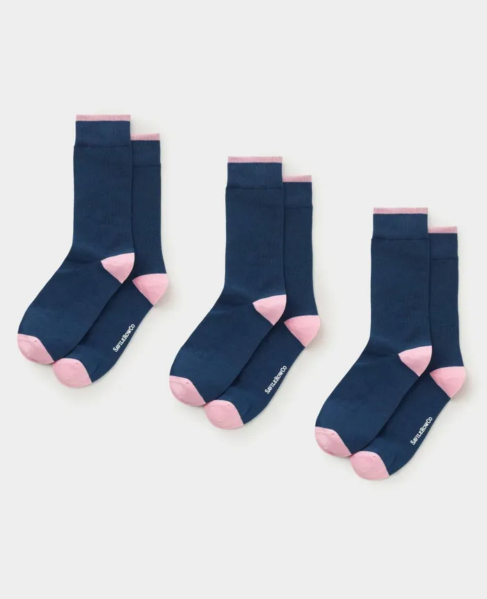 Savile Row Company Blue Cotton Blend Pack Of Three Socks Blue W Pink Men Socks