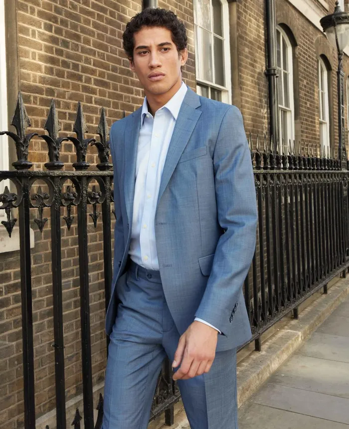 Savile Row Company Denim Navy Wool Blend Tailored Suit Men Tailored Suits