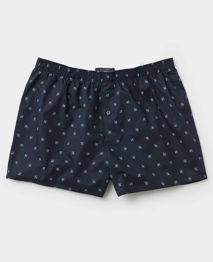 Savile Row Company Navy FleurdeLys Cotton Boxer Shorts Navy Fleur De Lys Men Underwear