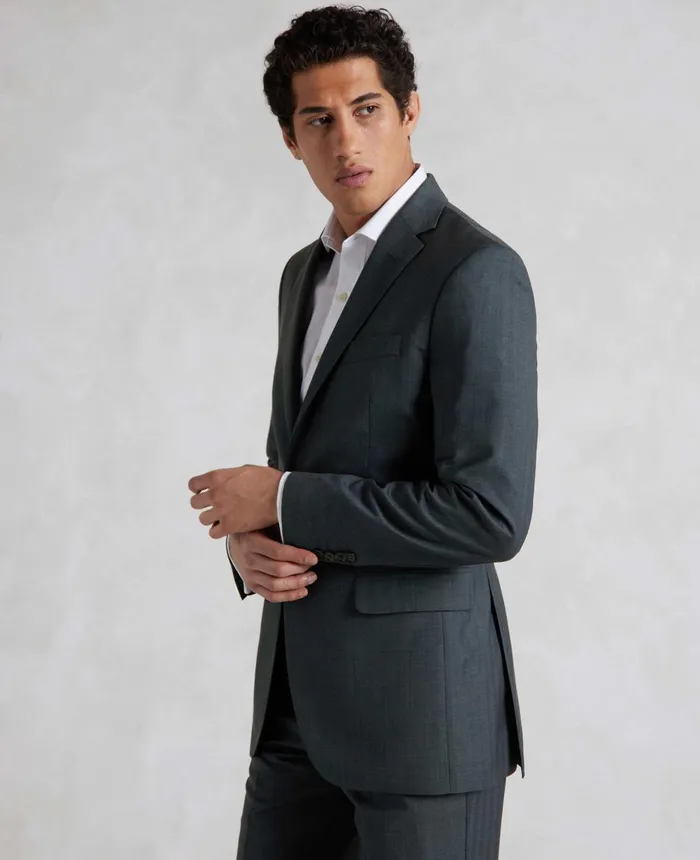 Savile Row Company Navy Herringbone WoolBlend Suit Men Tailored Suits