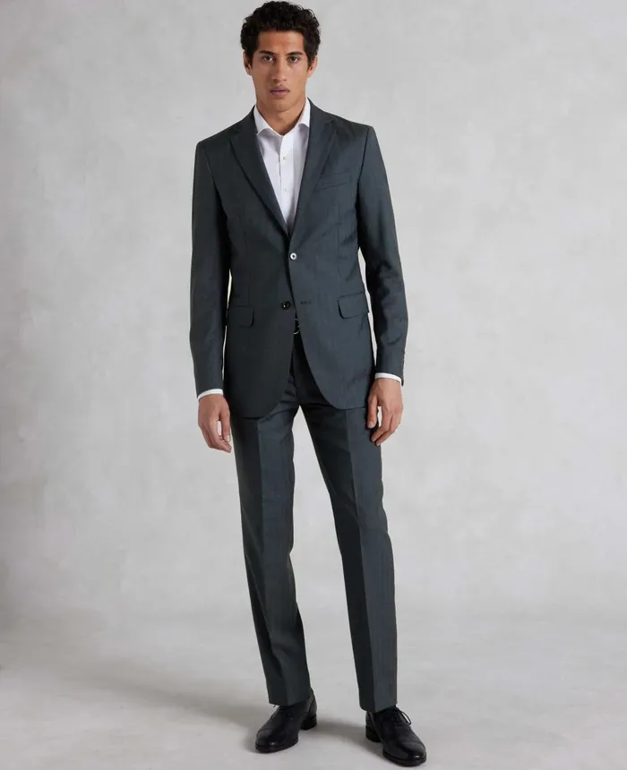 Savile Row Company Navy Herringbone WoolBlend Suit Men Tailored Suits