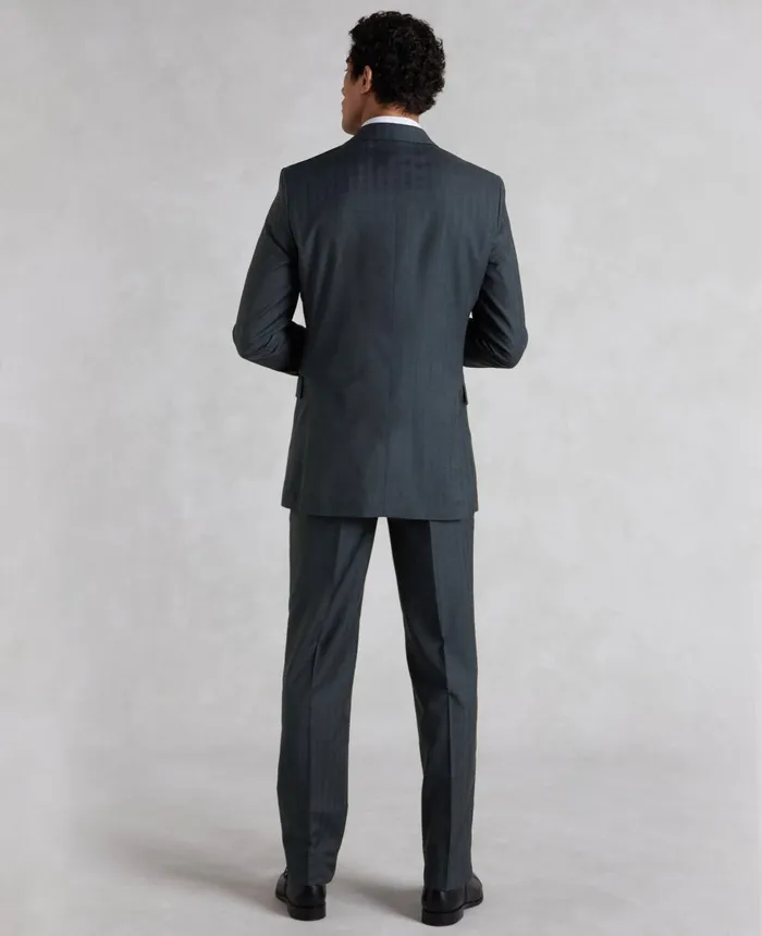 Savile Row Company Navy Herringbone WoolBlend Suit Men Tailored Suits