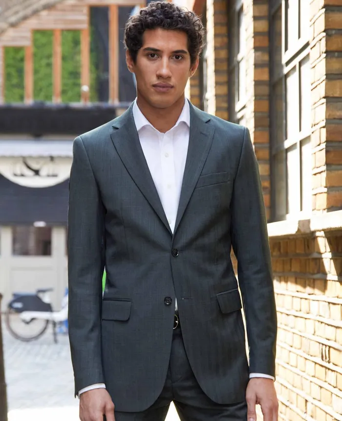Savile Row Company Navy Herringbone WoolBlend Suit Men Tailored Suits
