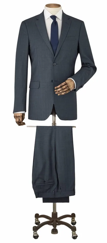Savile Row Company Navy Herringbone WoolBlend Suit Men Tailored Suits