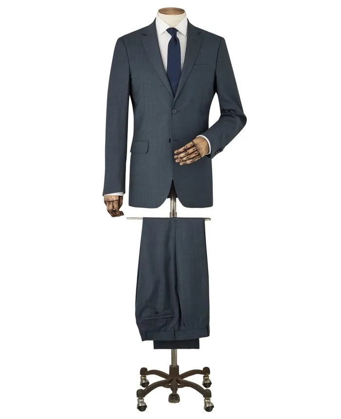 Savile Row Company Navy Herringbone WoolBlend Suit Men Tailored Suits