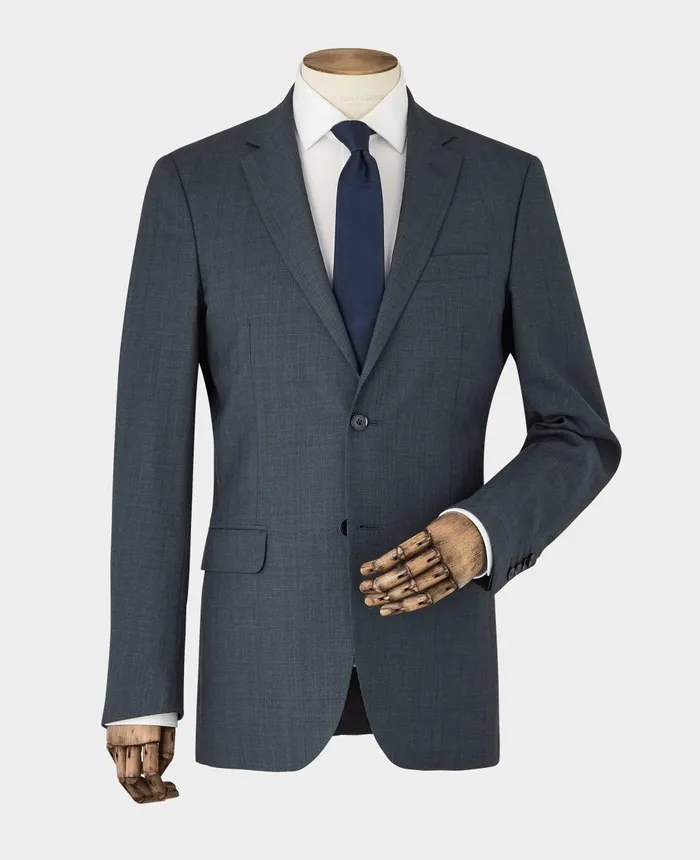Savile Row Company Navy Herringbone WoolBlend Suit Men Tailored Suits