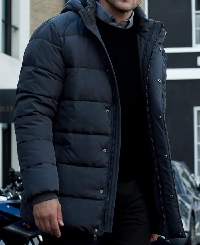 Savile Row Company Navy Hooded Puffer Jacket With Rib Knit Storm Cuffs Navy Men Outerwear Savile Row Company Navy Hooded Puffer Jacket With Rib Knit Storm Cuffs Navy Men Outerwear