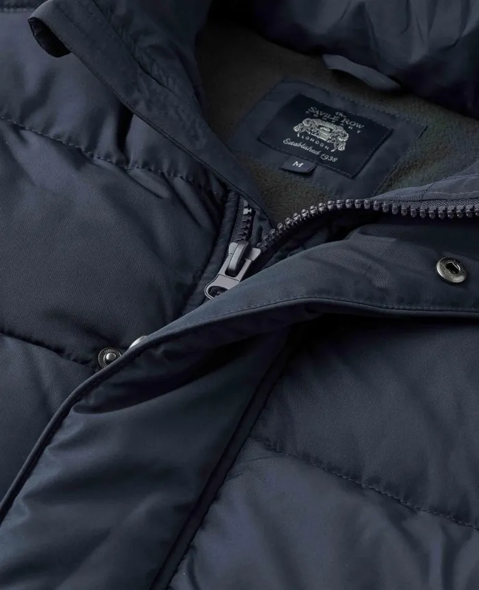 Savile Row Company Navy Hooded Puffer Jacket With Rib Knit Storm Cuffs Navy Men Outerwear Savile Row Company Navy Hooded Puffer Jacket With Rib Knit Storm Cuffs Navy Men Outerwear