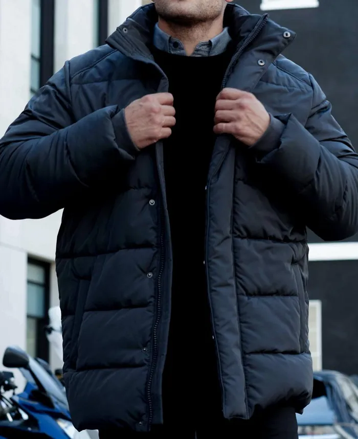 Savile Row Company Navy Hooded Puffer Jacket With Rib Knit Storm Cuffs Navy Men Outerwear Savile Row Company Navy Hooded Puffer Jacket With Rib Knit Storm Cuffs Navy Men Outerwear