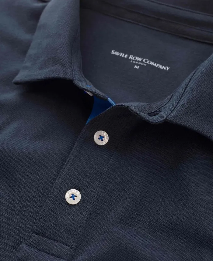 Savile Row Company Navy Long Sleeve Polo Shirt Navy Men Polo Shirts