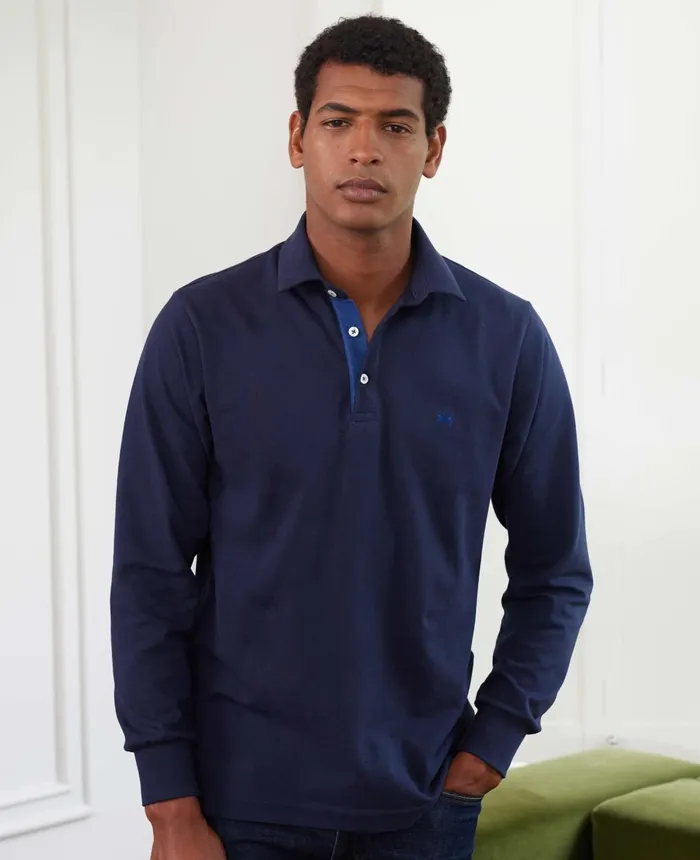 Savile Row Company Navy Long Sleeve Polo Shirt Navy Men Polo Shirts