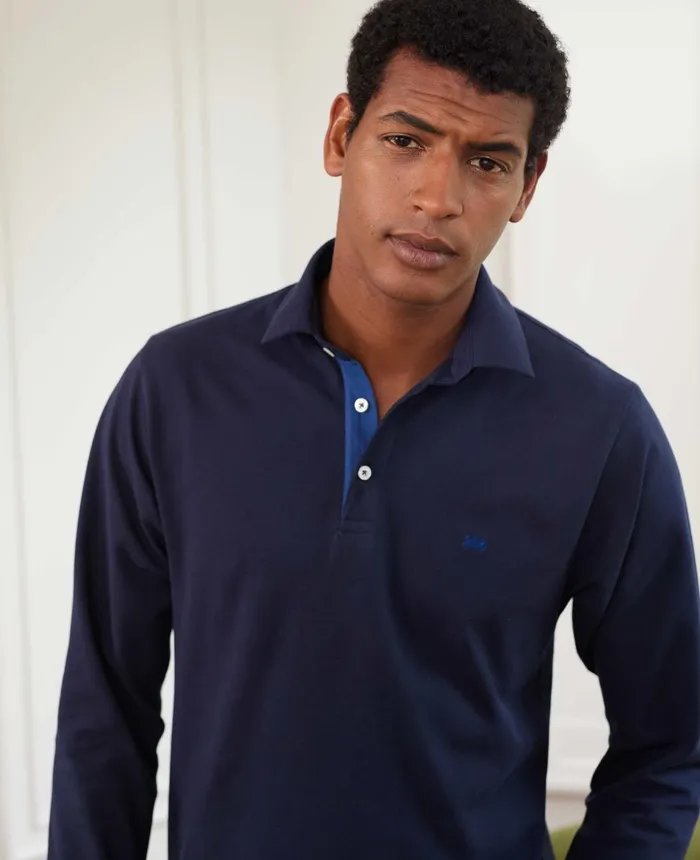 Savile Row Company Navy Long Sleeve Polo Shirt Navy Men Polo Shirts