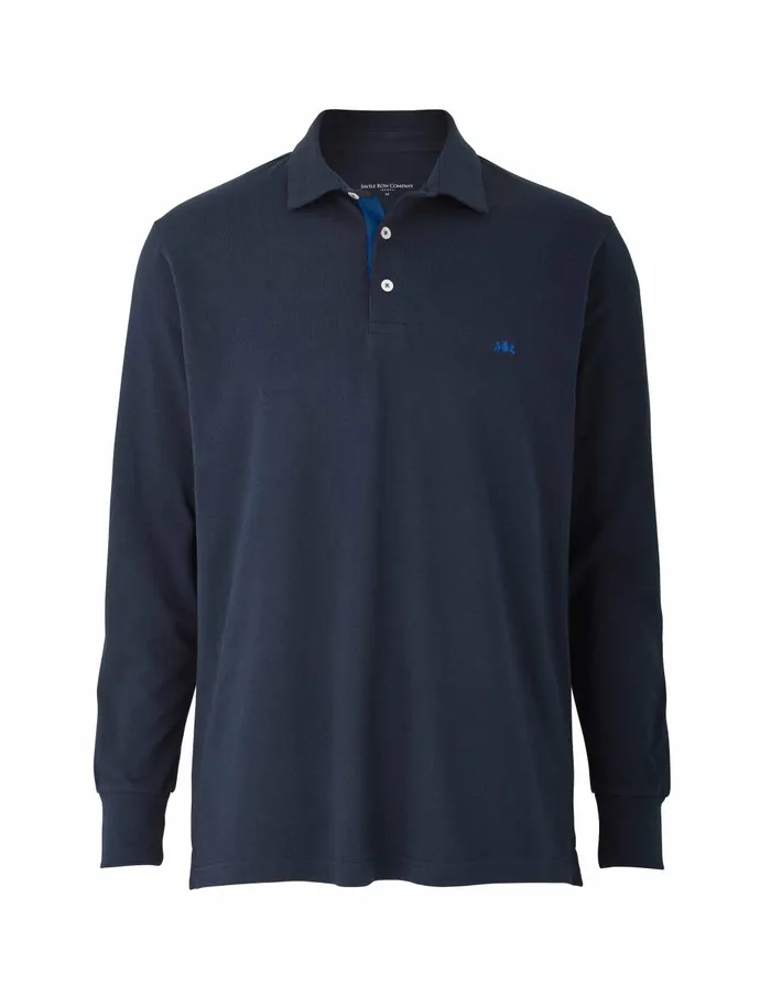 Savile Row Company Navy Long Sleeve Polo Shirt Navy Men Polo Shirts