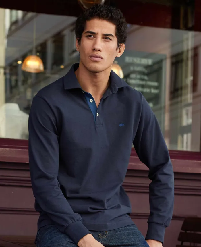 Savile Row Company Navy Long Sleeve Polo Shirt Navy Men Polo Shirts