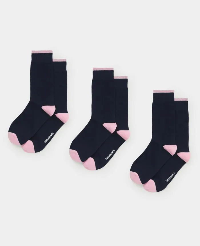 Savile Row Company Navy Pink Three Pack Socks Navy W Pink Men Socks