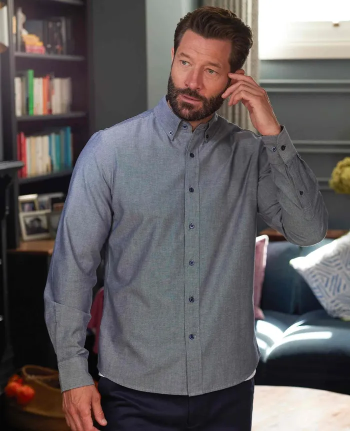 Savile Row Company Navy Slim Fit Chambray Oxford Shirt Light Navy Men Casual Shirts Savile Row Company Navy Slim Fit Chambray Oxford Shirt Light Navy Men Casual Shirts