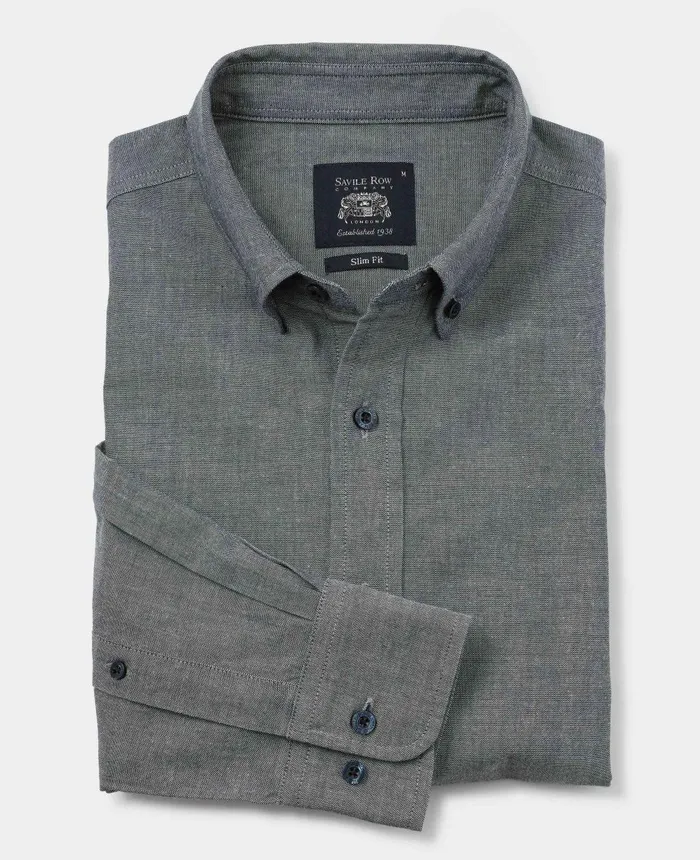 Savile Row Company Navy Slim Fit Chambray Oxford Shirt Light Navy Men Casual Shirts