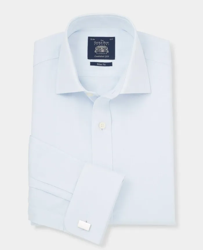 Savile Row Company Sky Blue Textured Slim Fit Formal Shirt 8211 Double Cuff Men Formal Shirts