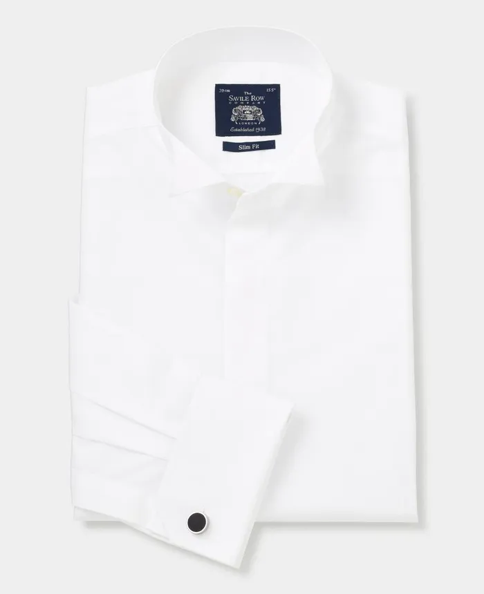 Savile Row Company White Wing Collar Slim Fit Dress Formal Shirt 8211 Double Cuff Men Formal Shirts