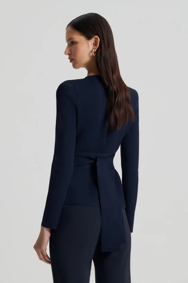Scanlan Theodore Jackets Women CREPE KNIT CURVED HEM JACKET NAVY Scanlan Theodore Jackets Women CREPE KNIT CURVED HEM JACKET NAVY