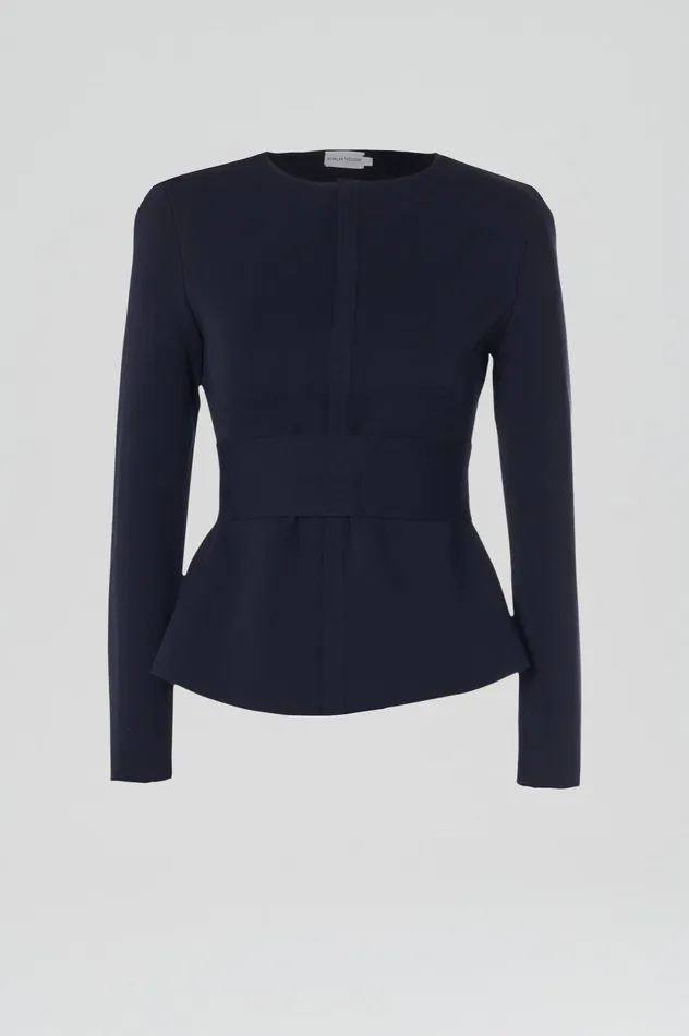 Scanlan Theodore Jackets Women CREPE KNIT CURVED HEM JACKET NAVY Scanlan Theodore Jackets Women CREPE KNIT CURVED HEM JACKET NAVY