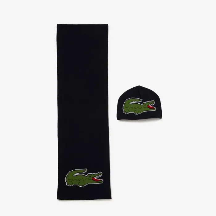 Scarves and Gloves MenWomen Lacoste Unisex Large Croc Hat And Scarf Gift Set Abysm Blue Hde Scarves and Gloves MenWomen Lacoste Unisex Large Croc Hat And Scarf Gift Set Abysm Blue Hde
