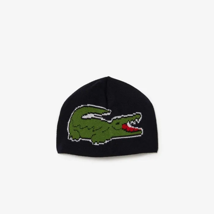 Scarves and Gloves MenWomen Lacoste Unisex Large Croc Hat And Scarf Gift Set Abysm Blue Hde