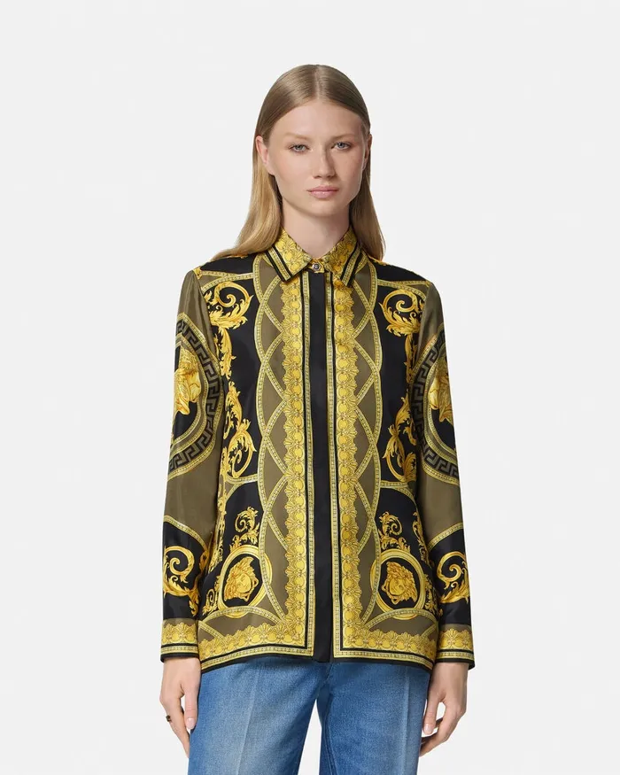 Shirts and Tops Women Versace La Coupe Des Dieux Silk Shirt Black