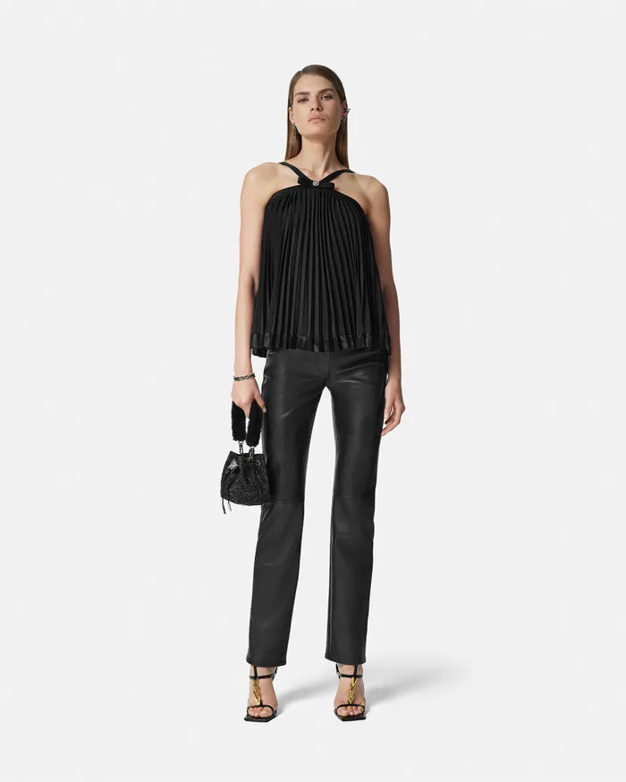Shirts and Tops Women Versace Pleated Halterneck Top Black