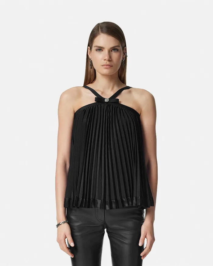 Shirts and Tops Women Versace Pleated Halterneck Top Black