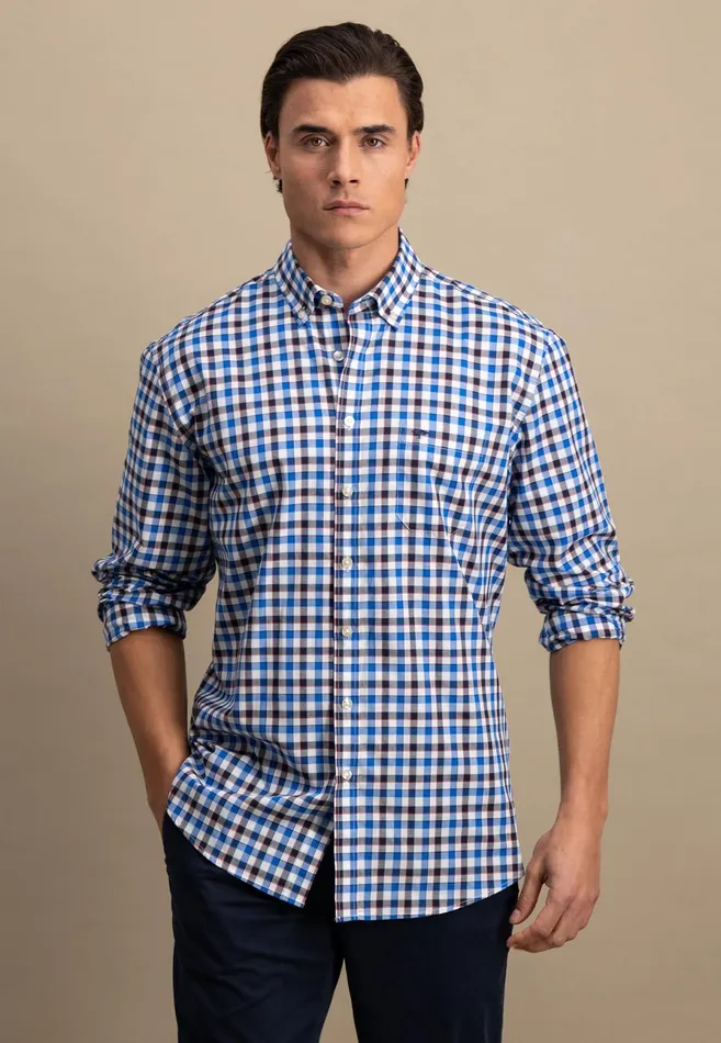 Shirts Men FYNCHHATTON Checked Shirt Made Of Fine Cotton baking View Is Missing Summer Breezestrong Blue