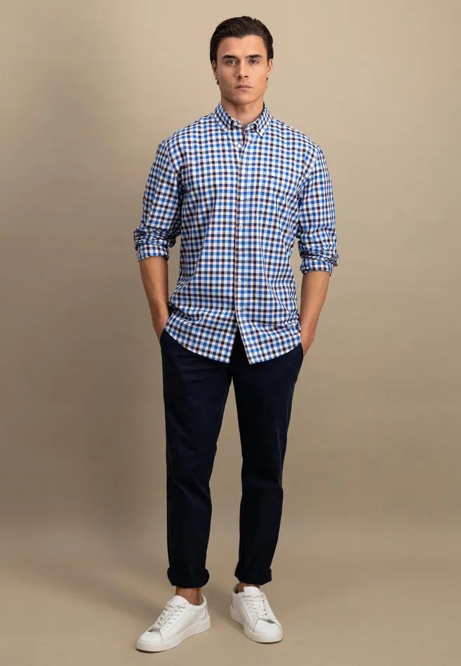 Shirts Men FYNCHHATTON Checked Shirt Made Of Fine Cotton baking View Is Missing Summer Breezestrong Blue