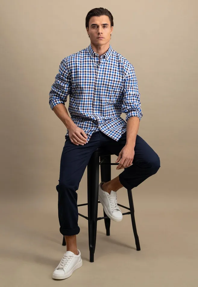 Shirts Men FYNCHHATTON Checked Shirt Made Of Fine Cotton baking View Is Missing Summer Breezestrong Blue
