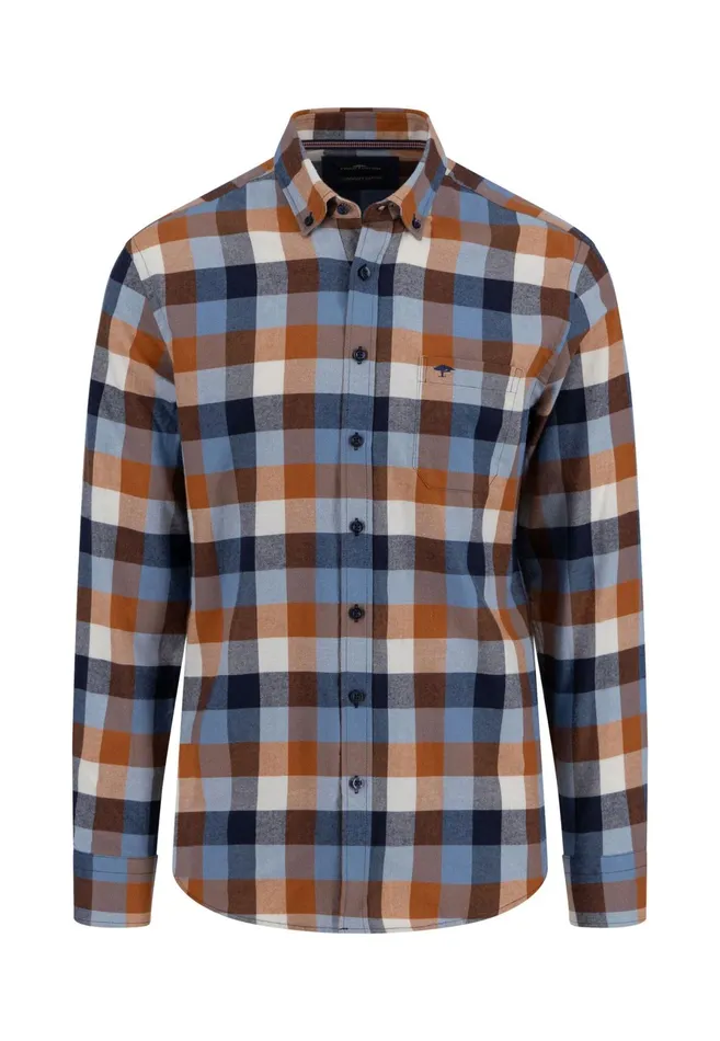 Shirts Men FYNCHHATTON Checkered Flannel Shirt Made Of Cotton Hazelflame