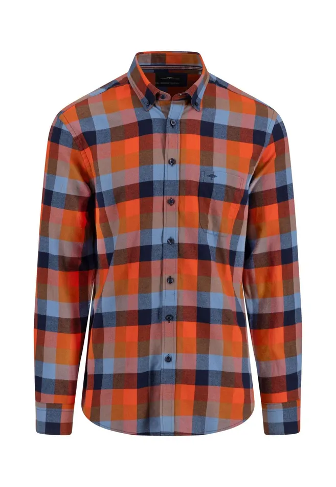 Shirts Men FYNCHHATTON Checkered Flannel Shirt Made Of Cotton Hazelflame