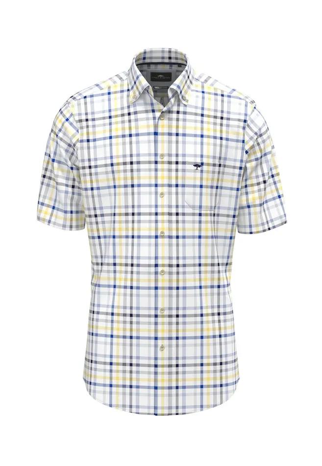 Shirts Men FYNCHHATTON Checkered Halk Shirt Made Of Cotton Navyvivid Yellowstrong Blue
