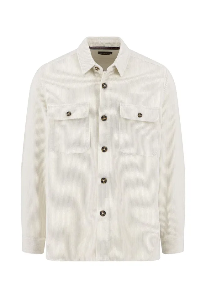 Shirts Men FYNCHHATTON Cord Overhirt With A Kent Collar Hazelcloud Bluenavywinter White