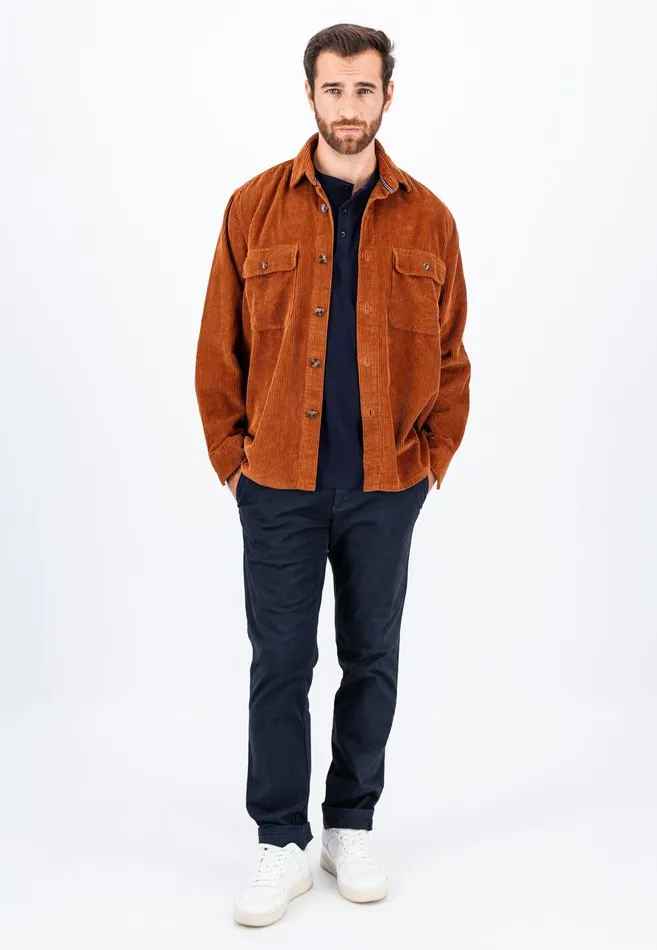 Shirts Men FYNCHHATTON Cord Overhirt With A Kent Collar Hazelcloud Bluenavywinter White