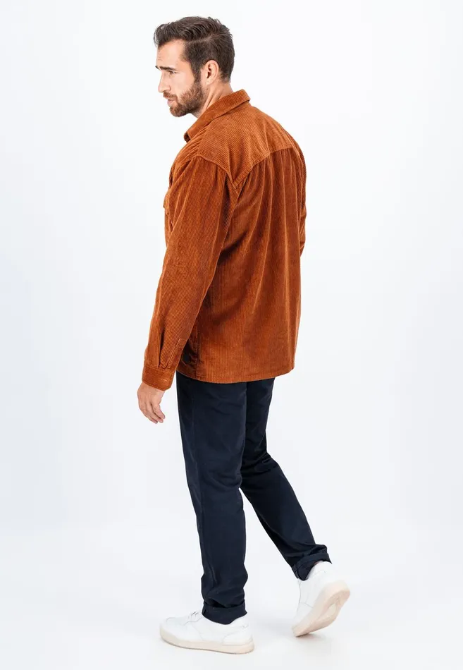 Shirts Men FYNCHHATTON Cord Overhirt With A Kent Collar Hazelcloud Bluenavywinter White