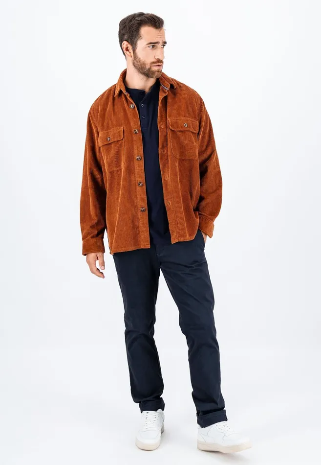 Shirts Men FYNCHHATTON Cord Overhirt With A Kent Collar Hazelcloud Bluenavywinter White
