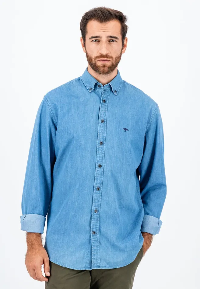 Shirts Men FYNCHHATTON Jeans Shirt With Buttondown Collar Navycrystal Blue