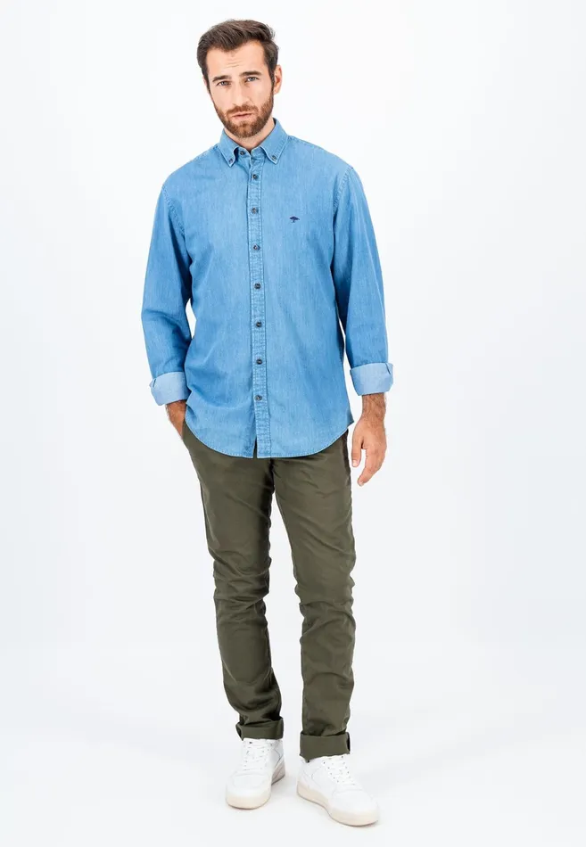 Shirts Men FYNCHHATTON Jeans Shirt With Buttondown Collar Navycrystal Blue